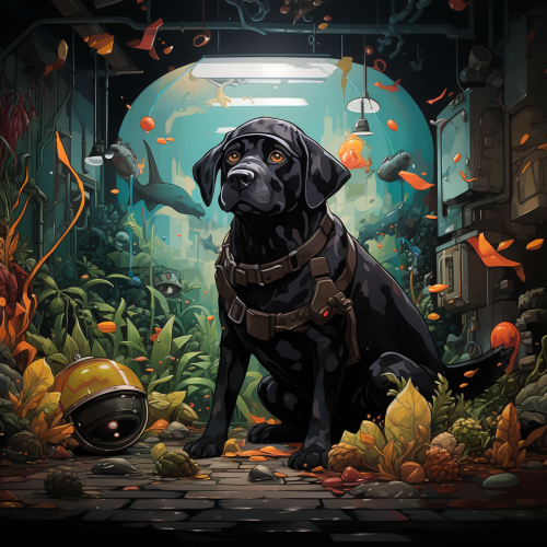 Black Labrador Stealing Fishes from Aquarium