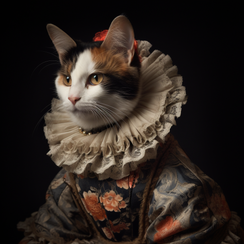 Calico cat in lace ruff fashion