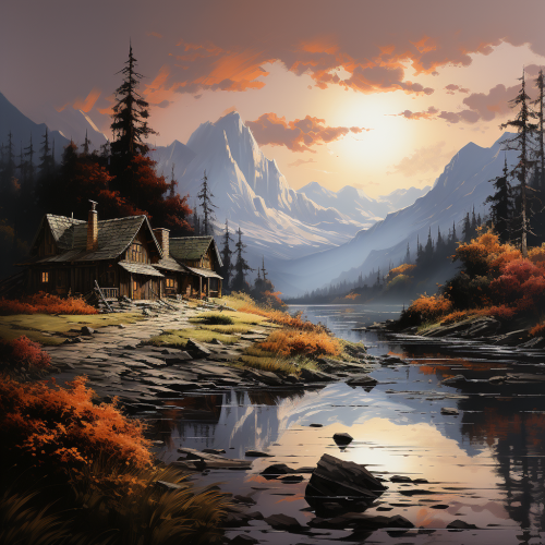 Peaceful lake with tree-covered hills and mountains