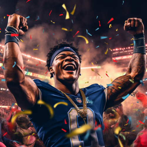 Lamar Jackson and Puka Nacua celebrating Rams Superbowl win