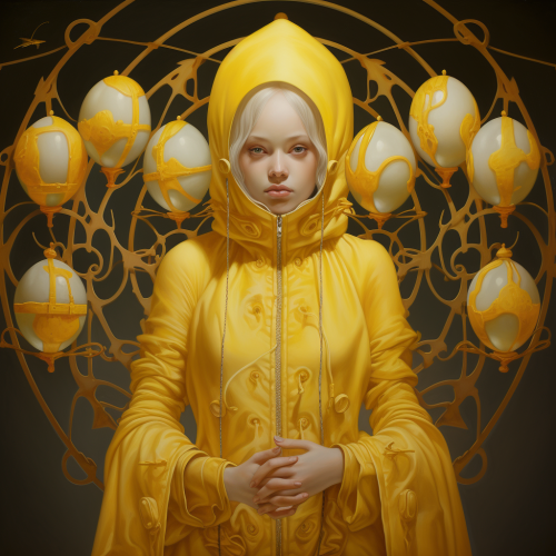 Yellow fluorescent lantern-shaped egg object on cardboard