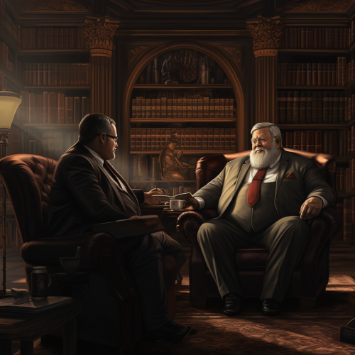 Large Man Suit Interviewed Library