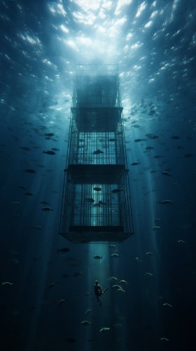 Aerial view of underwater cage Aerial view of underwater cage