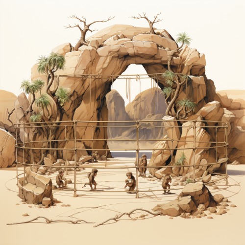 Monkey cage with artificial rock formations