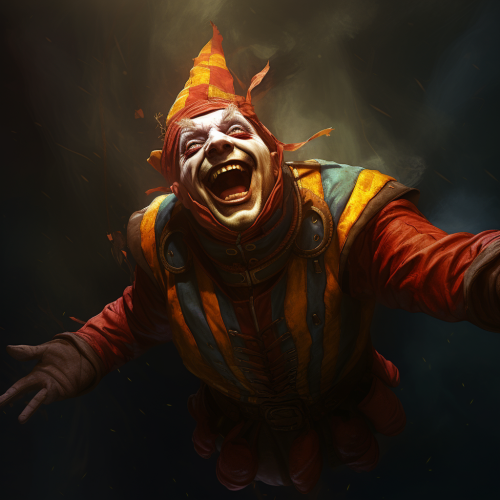 Flying jester head with laughter
