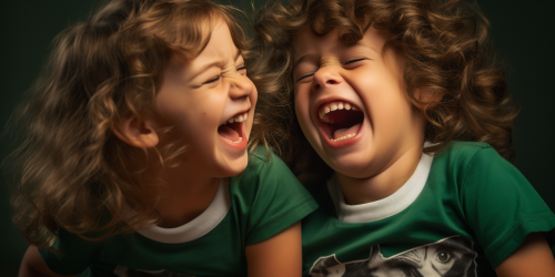 Two cute kids fitting into one t-shirt