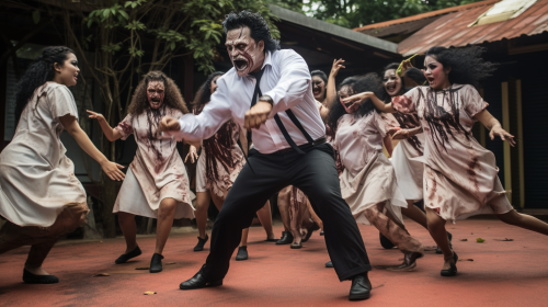 Leatherface chasing beautiful dancers in Malaysia