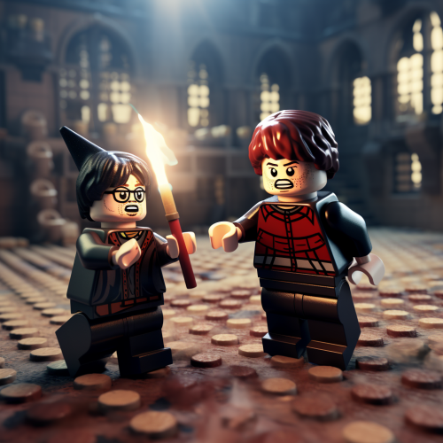 Lego Star Wars and Lego Harry Potter engage in an intense battle