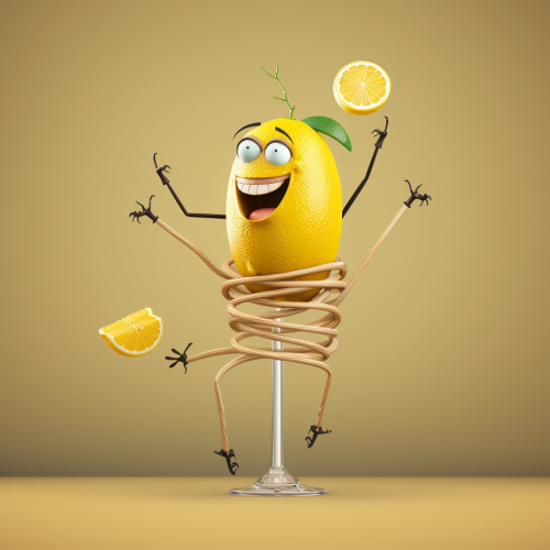 Cartoon lemon with straw legs dancing