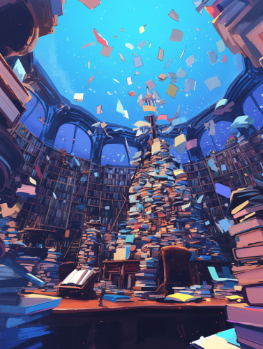 Library with piles of books Library with piles of books