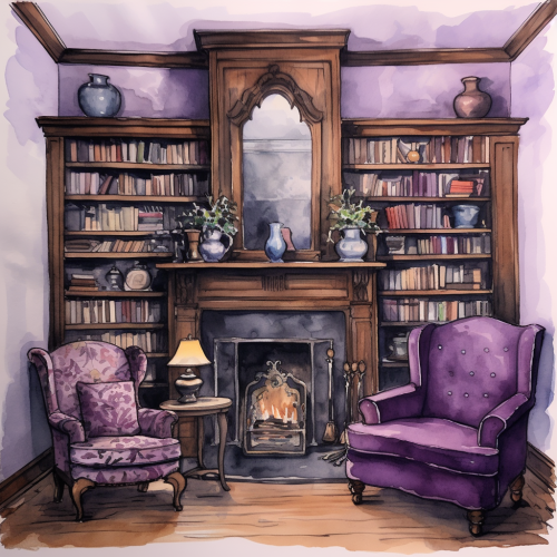 Watercolor painting of library study aesthetic