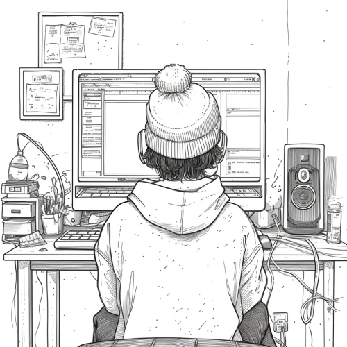 Line Drawing UX Storyboard Boy Sitting in Room