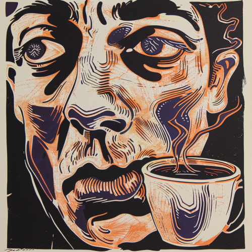 Linocut coffee identity artwork with 5 colors Linocut coffee identity artwork with 5 colors