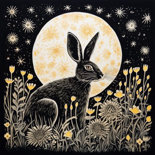Beautiful linocut print of a jackrabbit Beautiful linocut print of a jackrabbit
