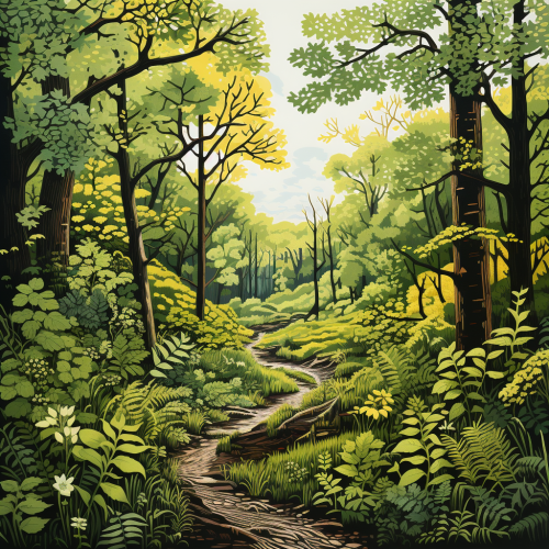 Beautiful linocut trees in rainforest