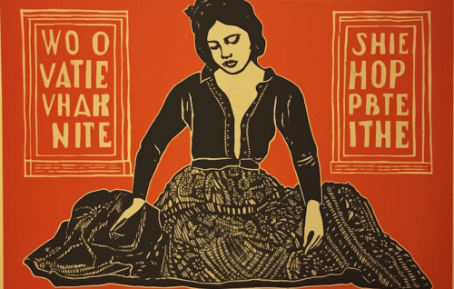 Colorful linoprint in WPA style