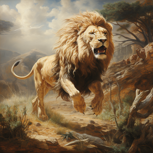 Lion chasing gazelle painting