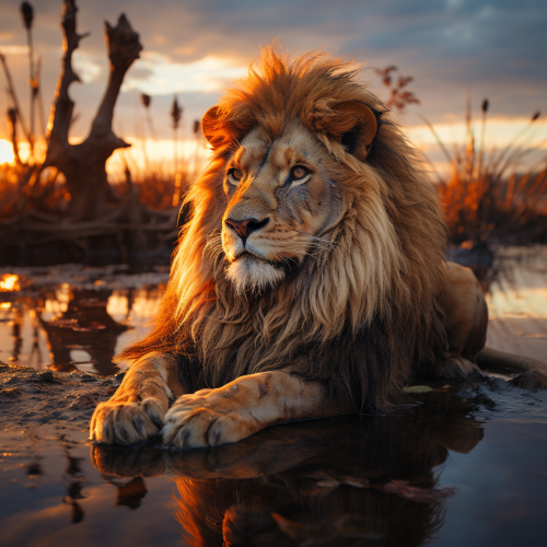 Picture of a lion drinking water peacefully