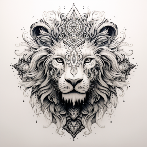 Lion face with dotwork mandalas