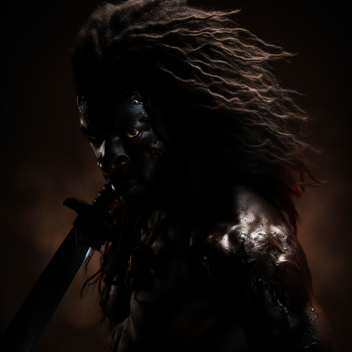 Silhouette of a Powerful Lion-Man surrounded by Flying Knives