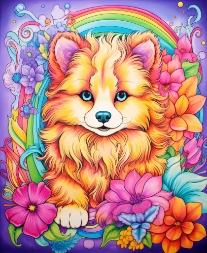 Colorful Lisa Frank Rainbow Pomeranian Coloring Page