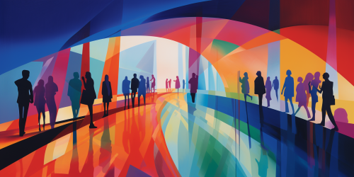 Playful student silhouettes on city campus path