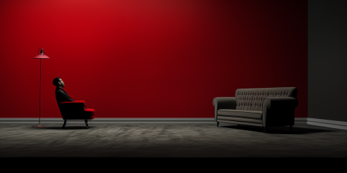 Lonely Man Sitting in Grey Living Room