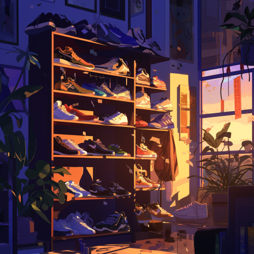 Colorful sneakers lit by sundown