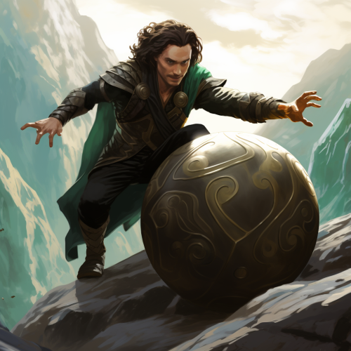 Loki struggles to push giant stone uphill
