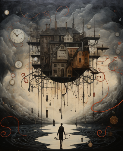 Black cat shooting guns on chandelier