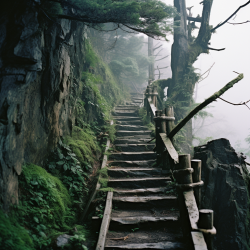 A breathtaking long stairway leading up the mountain A breathtaking long stairway leading up the mountain