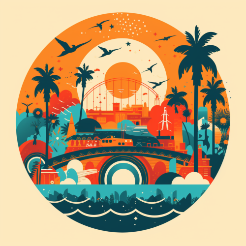 Los Angeles Logo with Beaches, Bridges, Hollywood