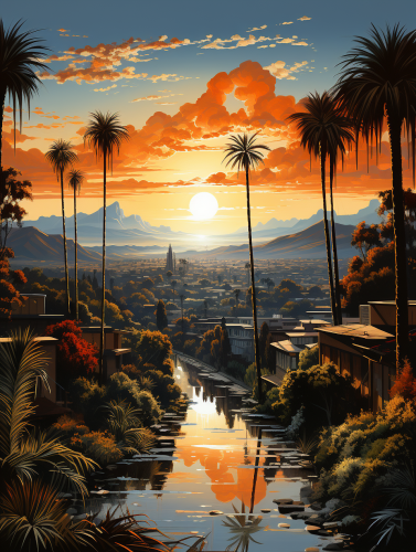 Colorful Los Angeles cityscape artwork