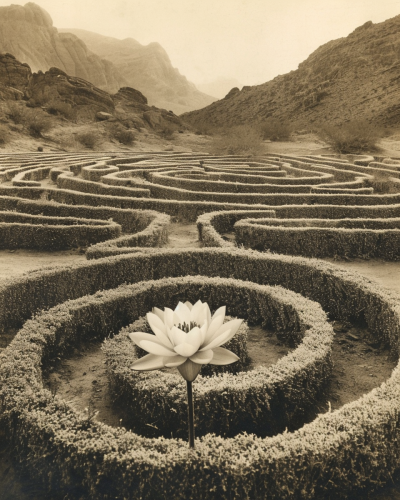 Lotus flower in desert hedge labyrinth Lotus flower in desert hedge labyrinth