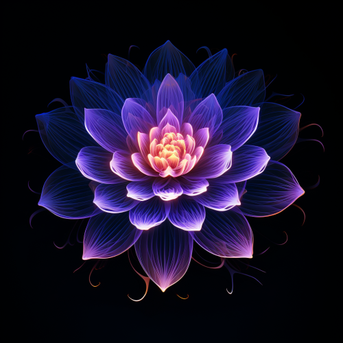 Lotus flower pulsating ultraviolet on black background