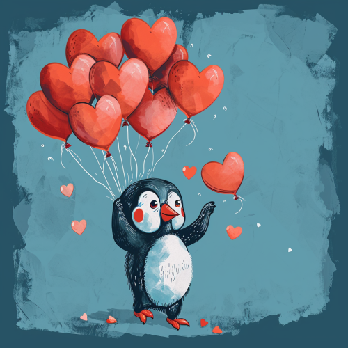 Lovable animal holding heart Valentine's Day festive balloons