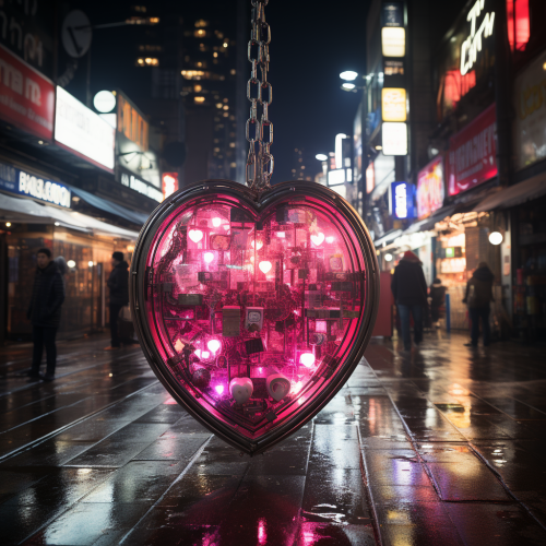 Open heart shape love locket necklace floating in air