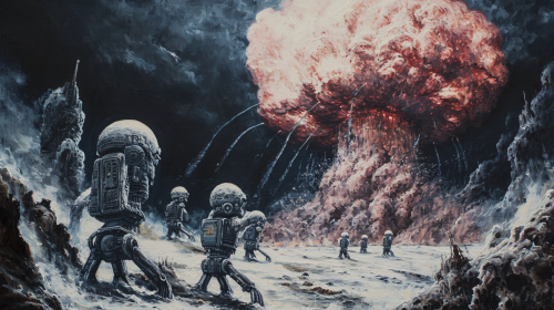 Lovecraftian robot army explosion artwork