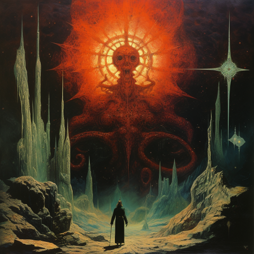 Wizard in Lovecraftian Hellscape with Strange Entities