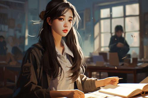 Chinese high school girl in classroom