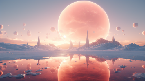 Ecotopian solarpunk landscape with low gravity