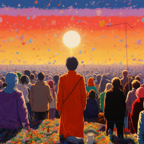 Luminous giant crowd meeting artwork