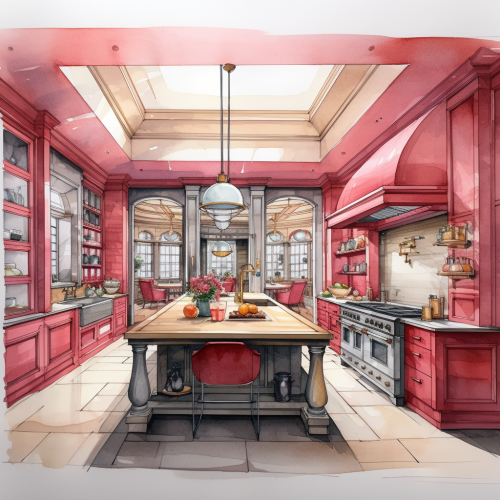 Watercolor kitchen with red and pink tones Watercolor kitchen with red and pink tones