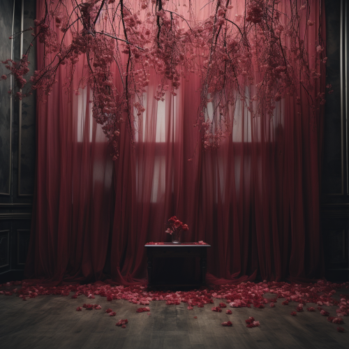 Surreal pink cherry blossom interior design with floating petals