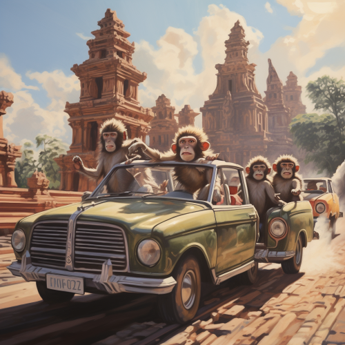 Macaque pulling car roof rubber Macaque pulling car roof rubber