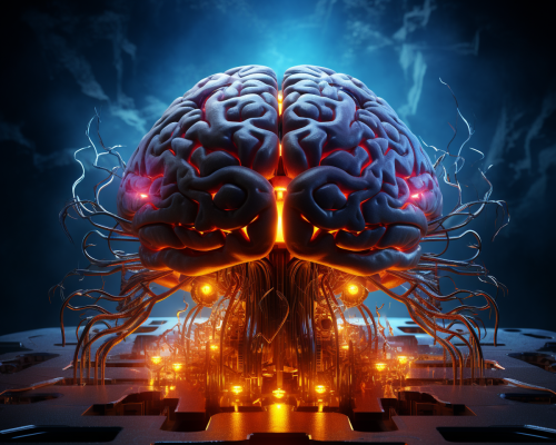 3D render of AI machine brain processing data