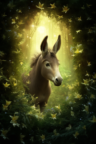 Donkey in enchanted forest