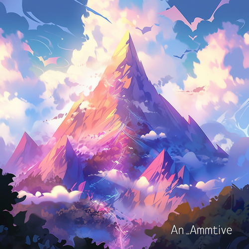 Beautiful magic mountains illustration in anime aesthetic