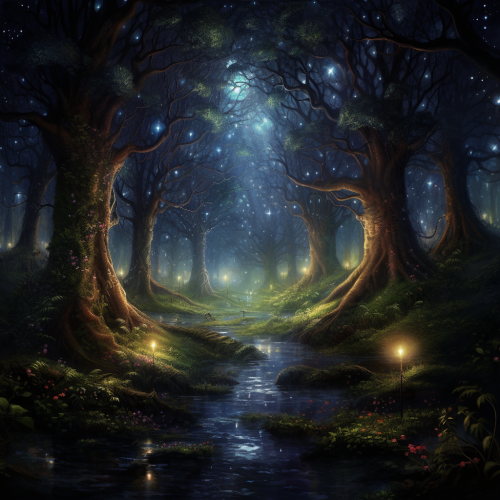 Enchanting elf beauty in sparkling magical forrest