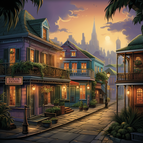 Beautiful magical illustration of New Orleans French Quarters